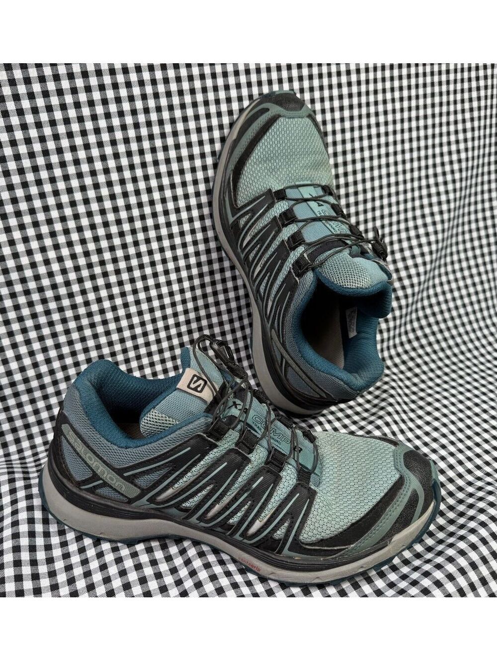 Salomon XA Comp 8 Womens 7.5 Teal Gray Trail Running Shoes Quicklace Contagrip